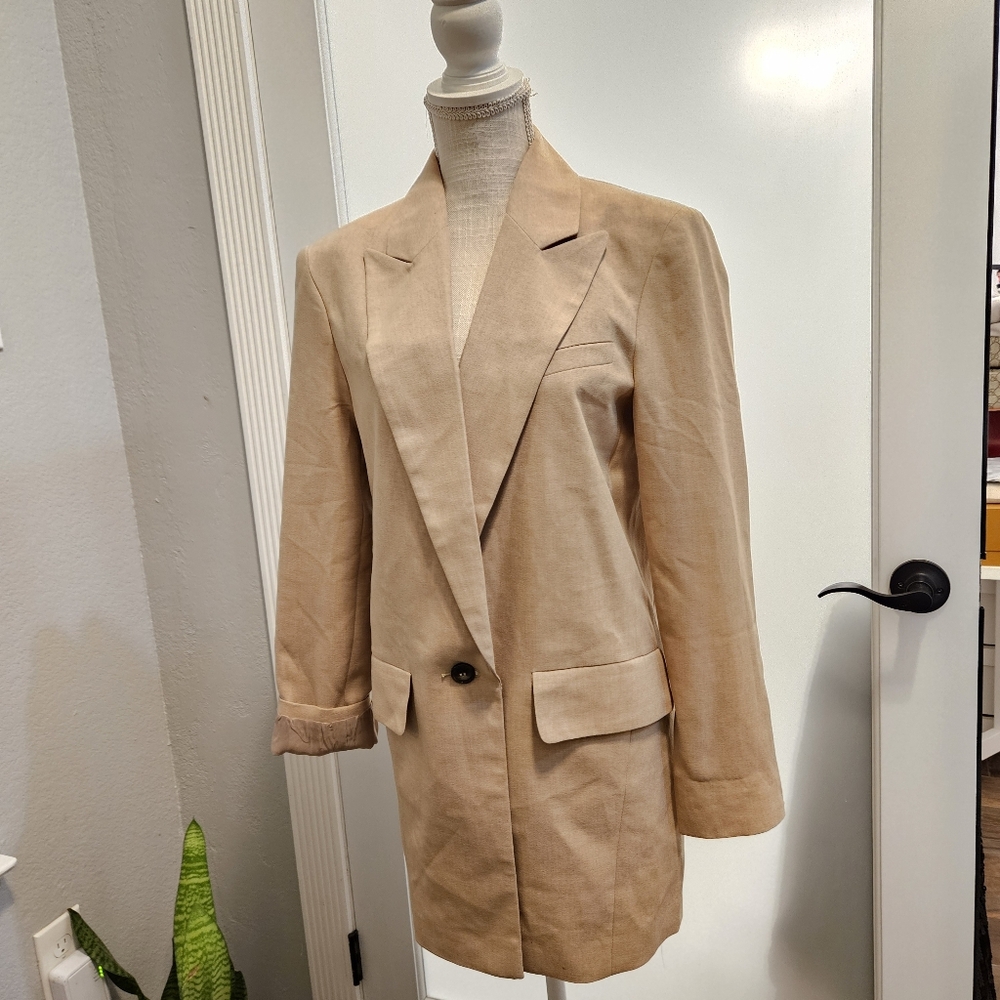 Asos Design Tall Long Line Perfect Blazer In Stone